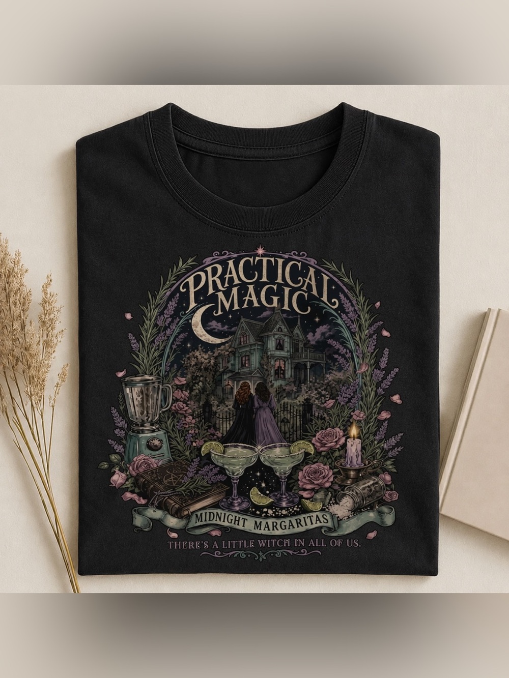 Practical Magic Midnight Margaritas Graphic Tee, Gildan Black Color, Vintage Tee